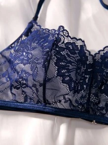Classic Sexy Set de lencería con encaje floral - Azul Marino - Ver 3
