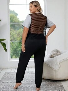 大碼網紗拼接睡衣套裝 - 彩色 - 查看 3