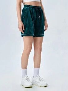 Manfinity VCAY 1入組腰部抽繩拼接滾邊短褲 - 墨綠色 - 查看 4