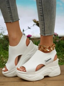 Xăng đan thể thao Chunky Heel Platform với các chi tiết cutout - trắng - Xem 1