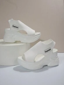 Xăng đan thể thao Chunky Heel Platform với các chi tiết cutout - trắng - Xem 3