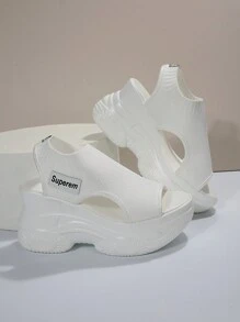 Xăng đan thể thao Chunky Heel Platform với các chi tiết cutout - trắng - Xem 4