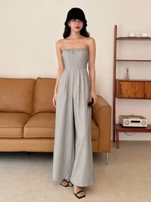 DAZY 拼接細節闊腿抹胸連體褲