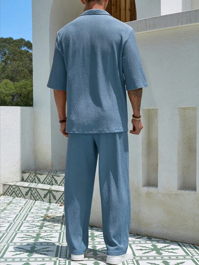 Guys Solid Half Button Shirt & Pants