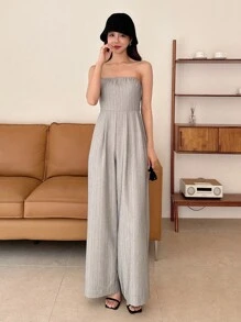 DAZY 拼接細節闊腿抹胸連體褲