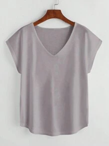 SHEIN LUNE Áo thun nữ màu trơn Giải trí - Xám - Xem 1