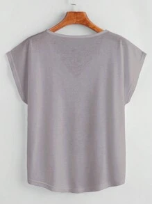 SHEIN LUNE Áo thun nữ màu trơn Giải trí - Xám - Xem 2