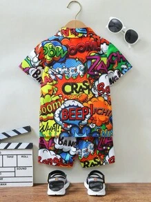 SHEIN Chàng trai trẻ Chữ cái & Đồ họa hoạt hình Áo sơ mi & Quần short Without Tee - Nhiều màu - Xem 2