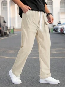 Manfinity Homme Men Drawstring Waist Flap Pocket Pants - Khaki - View 1