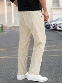 Manfinity Homme Men Drawstring Waist Flap Pocket Pants - Khaki - View 2