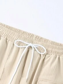 Manfinity Homme Men Drawstring Waist Flap Pocket Pants - Khaki - View 3
