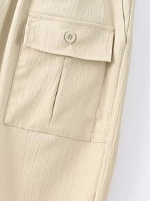 Manfinity Homme Men Drawstring Waist Flap Pocket Pants - Khaki - View 4