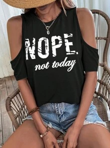 Breezaya Slogan Graphic Cold Shoulder Tee NOPE Not Today