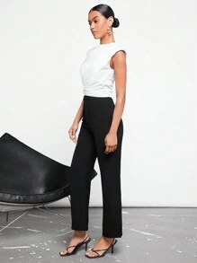 BizChic 棉素色側收褶墊肩T恤工作服 - 白色 - 查看 4