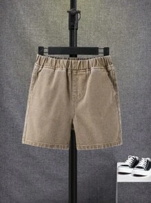 SHEIN Bé Trai Quần Shorts Denim Túi màu trơn - Lạc đà - Xem 1