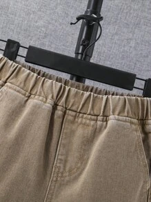 SHEIN Bé Trai Quần Shorts Denim Túi màu trơn - Lạc đà - Xem 3