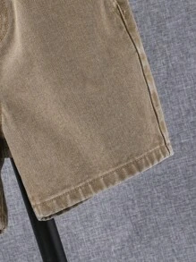 SHEIN Bé Trai Quần Shorts Denim Túi màu trơn - Lạc đà - Xem 4