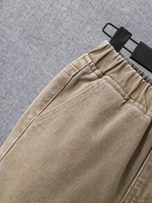 SHEIN Bé Trai Quần Shorts Denim Túi màu trơn - Lạc đà - Xem 5