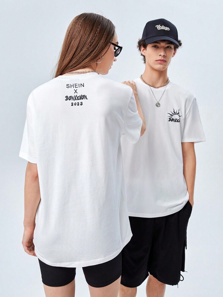 SHEIN X Boukenoh Áo thun Nam Lá thư Đồ họa Giải trí - trắng - Xem 1