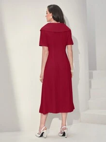 Modelyn Vestido rojo burdeos sólido de doble botonadura - Burdeos - Ver 2