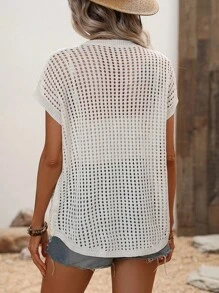 SHEIN LUNE 蝙蝠袖網眼針織上衣不附文胸 - 白色 - 查看 2