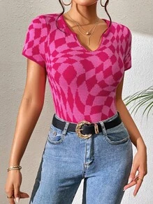 SHEIN Essnce Áo dệt kim nữ Hình học Giải trí - Màu Hồng Tươi - Xem 4