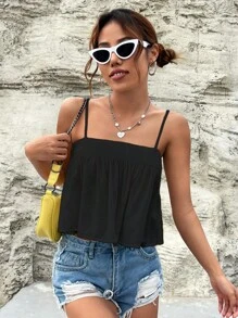 SHEIN EZwear 素色吊帶上衣 - 黑色 - 查看 5