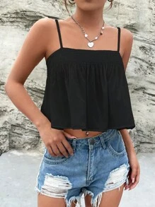 SHEIN EZwear 素色吊帶上衣 - 黑色 - 查看 6