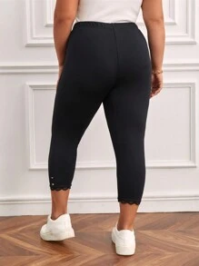 SHEIN Frenchy Plus Lace Trim Capri Leggings - Black - View 6