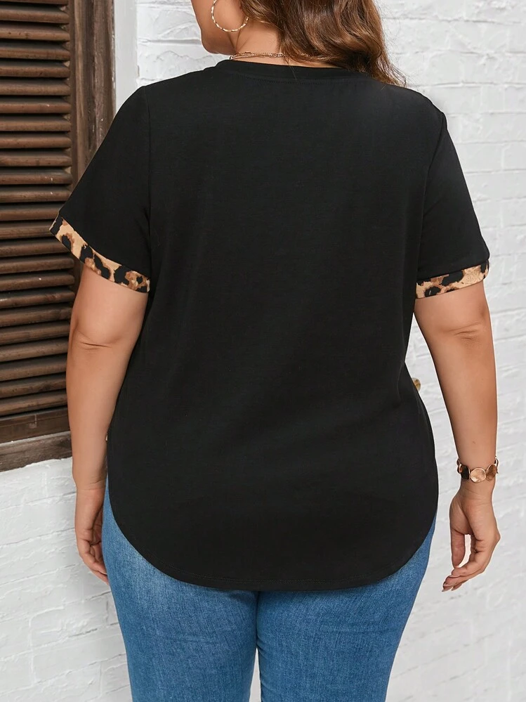 SHEIN LUNE Áo thun Plus size In hoa Báo Giải trí - màu đen - Xem 2