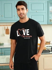 Men 1pc Letter Graphic Sleep Tee & 1pc Sleep Pants - Black - View 3
