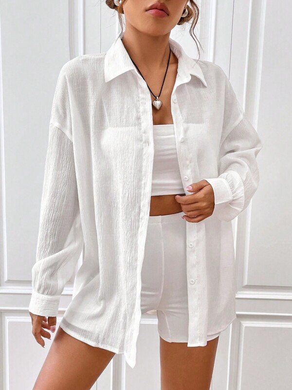 SHEIN EZwear Solid Drop Shoulder Shirt