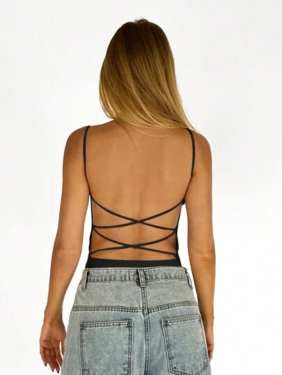 SHEIN BAE Top bretelle sottile monocolore con schiena scoperta