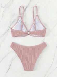 Ring Linked Bikini Set For Summer Beach - Dusty Pink - View 2