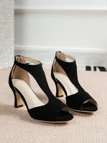時尚和舒服的黑色高跟涼鞋 - 黑色 - 查看 5