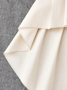 SHEIN 小女童泡泡袖側邊綁帶高低下擺襯衫 - 米色 - 查看 4