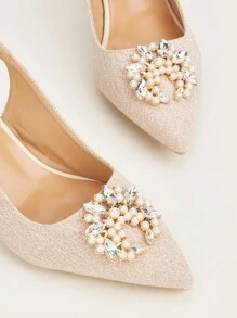 2024 Spring/Summer New Pearl-Decorated Women's High Heels, 6cm Stiletto Heel & Pointed Toe & Delicate Slingbacks,Elegant,Party,Kitten Heels - Champagne - View 6