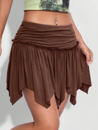 SHEIN EZwear Falda unicolor fruncido bajo asimétrico