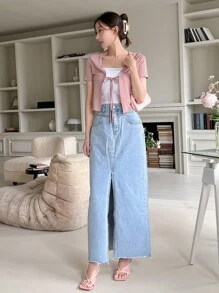 DAZY Eyelet Embroidery Tie Front Crop Top Without Tube Top