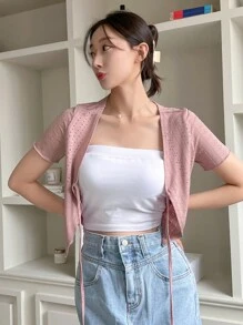 DAZY Eyelet Embroidery Tie Front Crop Top Without Tube Top