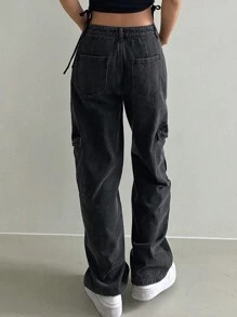 DAZY Jeans holgados con bolsillos laterales de carga - Gris Oscuro - Ver 2
