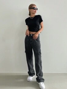 DAZY Jeans holgados con bolsillos laterales de carga - Gris Oscuro - Ver 3