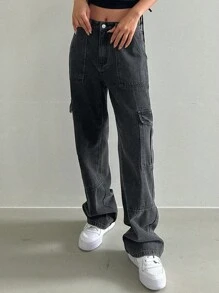 DAZY Jeans holgados con bolsillos laterales de carga - Gris Oscuro - Ver 4