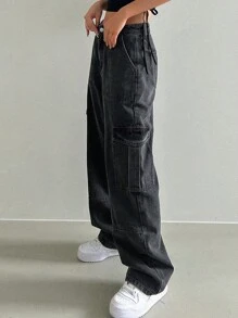 DAZY Jeans holgados con bolsillos laterales de carga - Gris Oscuro - Ver 5