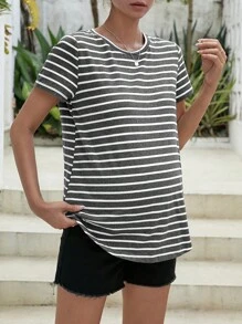 SHEIN Maternity Striped Print Tee - Multicolor - View 4