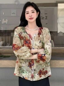DAZY 花卉印花灯笼袖衬衫长袖上衣 - 彩色 - 查看 6