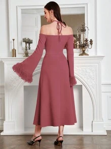 Modelyn 繞頸毛茸茸袖口洋裝