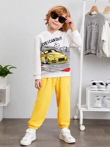 SHEIN 男小童汽車和標語圖案連帽衫和運動褲 - 彩色 - 查看 1