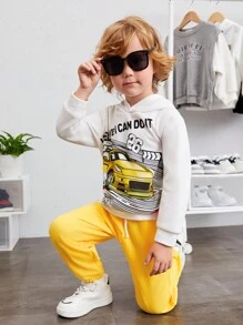 SHEIN 男小童汽車和標語圖案連帽衫和運動褲 - 彩色 - 查看 4