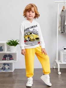 SHEIN 男小童汽車和標語圖案連帽衫和運動褲 - 彩色 - 查看 5